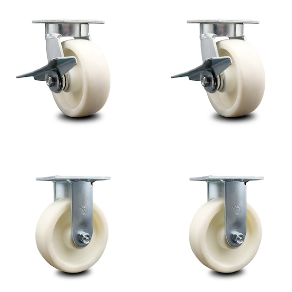 6 Inch Kingpinless Nylon Wheel Caster Brakes 2 Rigid, 2PK